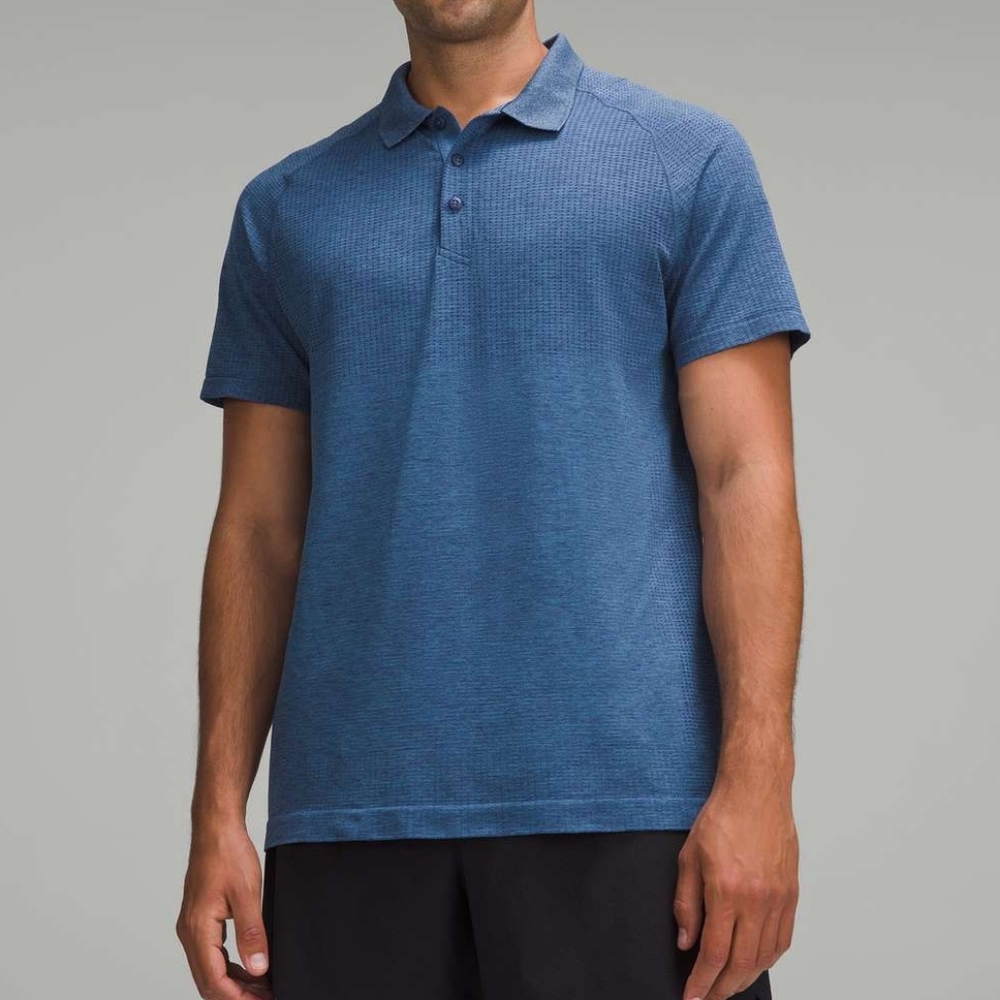 NWT MENS Lululemon Metal Vent Tech Polo Shirt SIZE MEDIUM Night Sea / Soft Denim